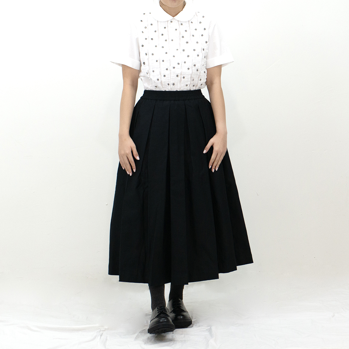 Ecole de curiosites Solange Cotton Twill Skirt ( Ivory, black )